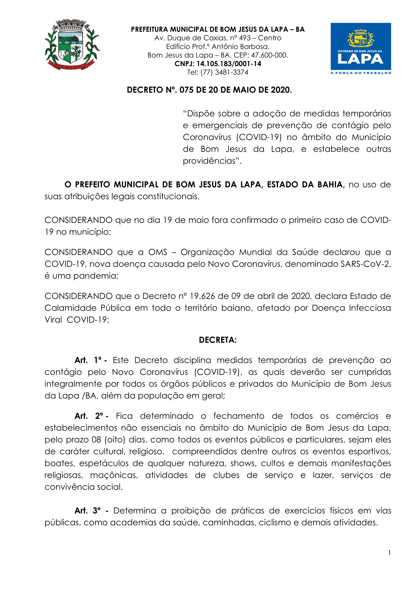 Decreto organiza novas orientações contra COVID-19 em Bom Jesus da Lapa -  Notícias - Prefeitura de Bom Jesus da Lapa - Site Oficial